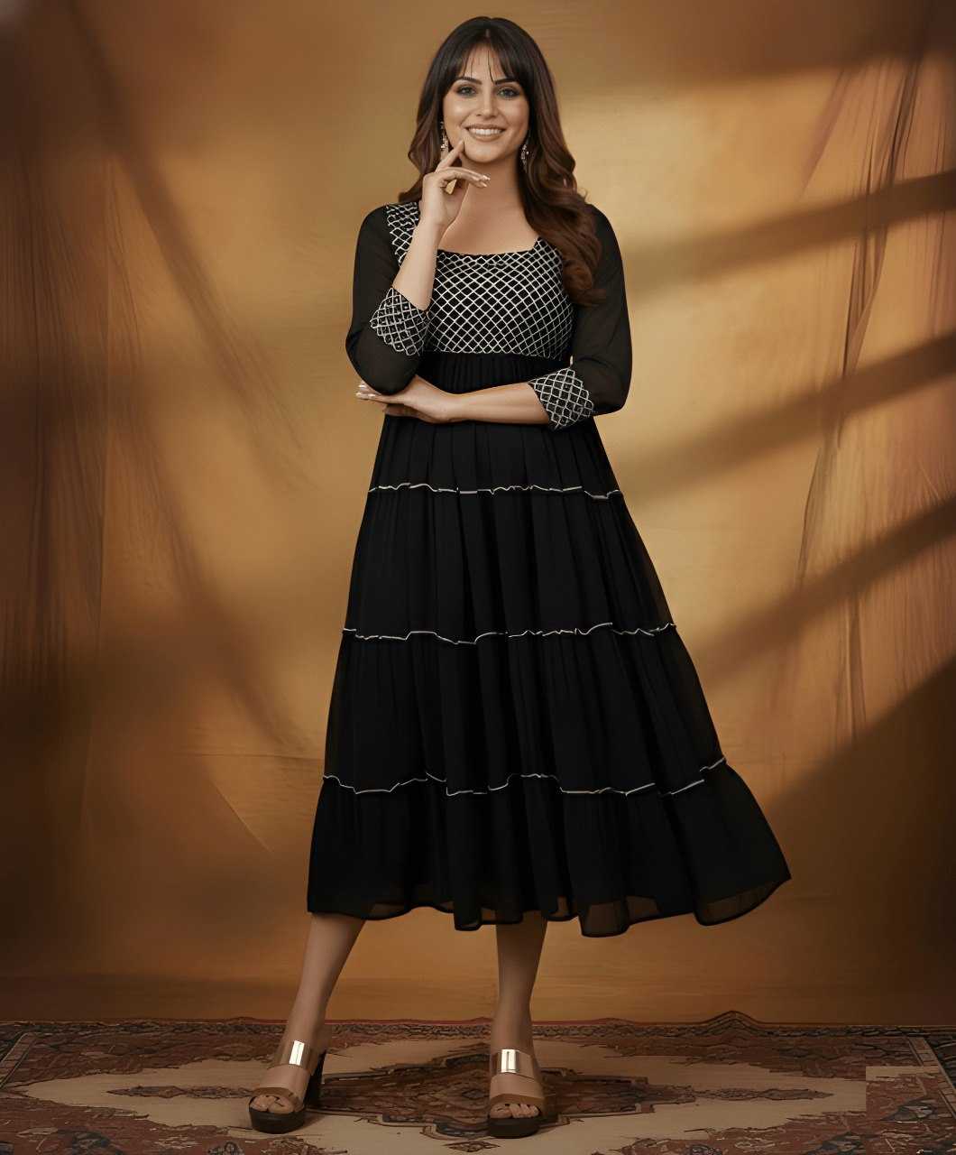 Ynf Georgette KESH559 327 Kurti Wholesale Fancy Kurti Embroidered Kurtis Round Neck Kurtis Manufacturer- Kapda Export