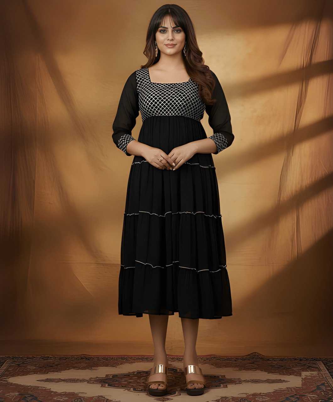 Ynf Georgette KESH559 327 Kurti Wholesale Fancy Kurti Embroidered Kurtis Round Neck Kurtis Manufacturer- Kapda Export