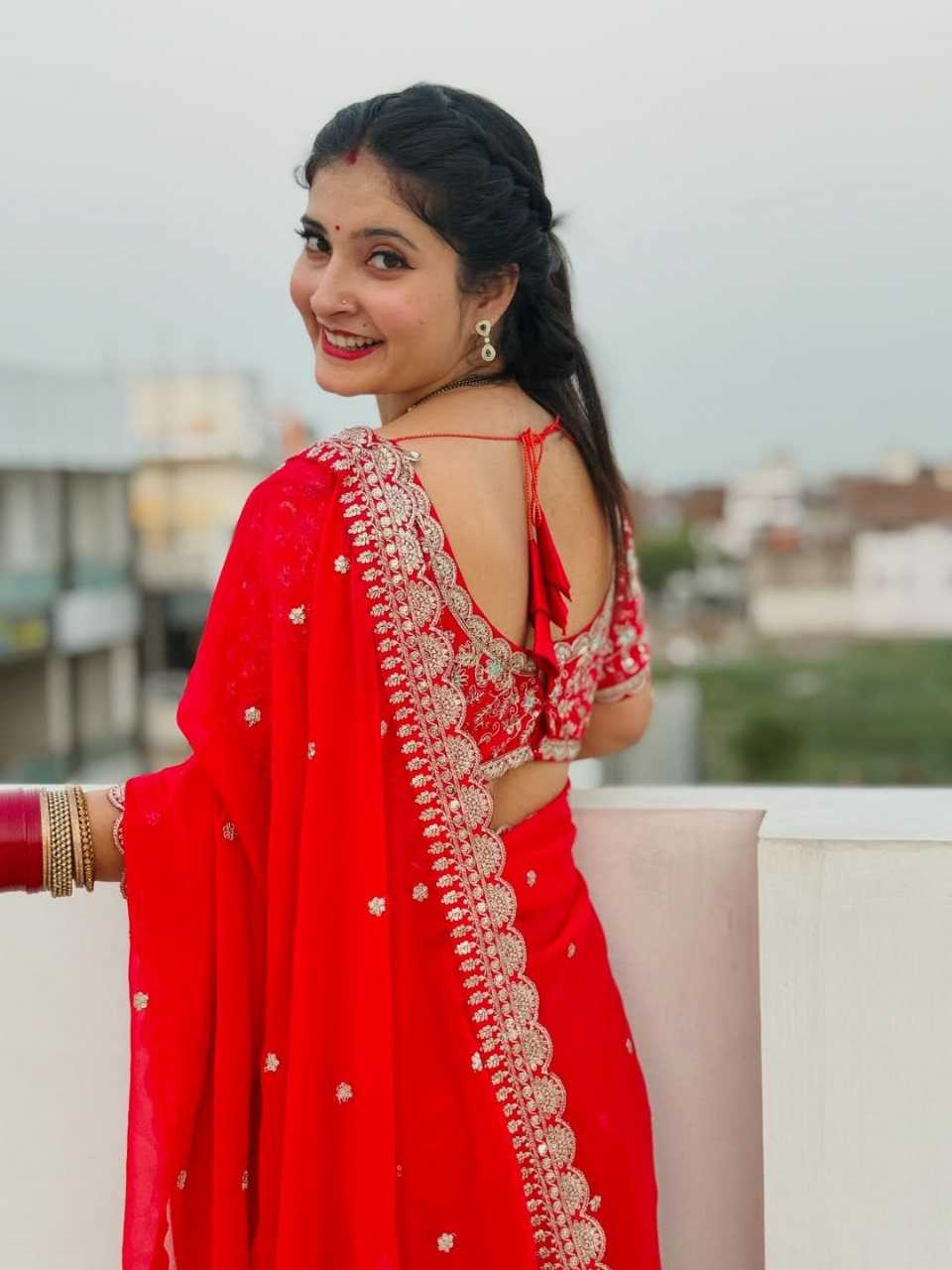 Ynf Georgette KESH624 RUHI RED Sarees Festive Collections Wholesale Georgette Sarees Red Sarees Karwa Chauth Sarees Manufacturer- Kapda Export