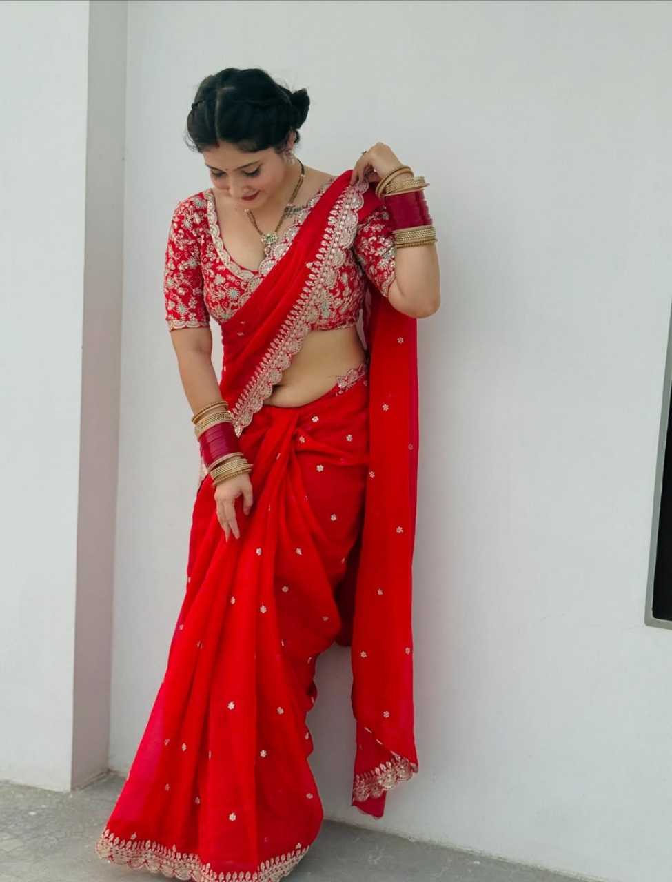 Ynf Georgette KESH624 RUHI RED Sarees Festive Collections Wholesale Georgette Sarees Red Sarees Karwa Chauth Sarees Manufacturer- Kapda Export