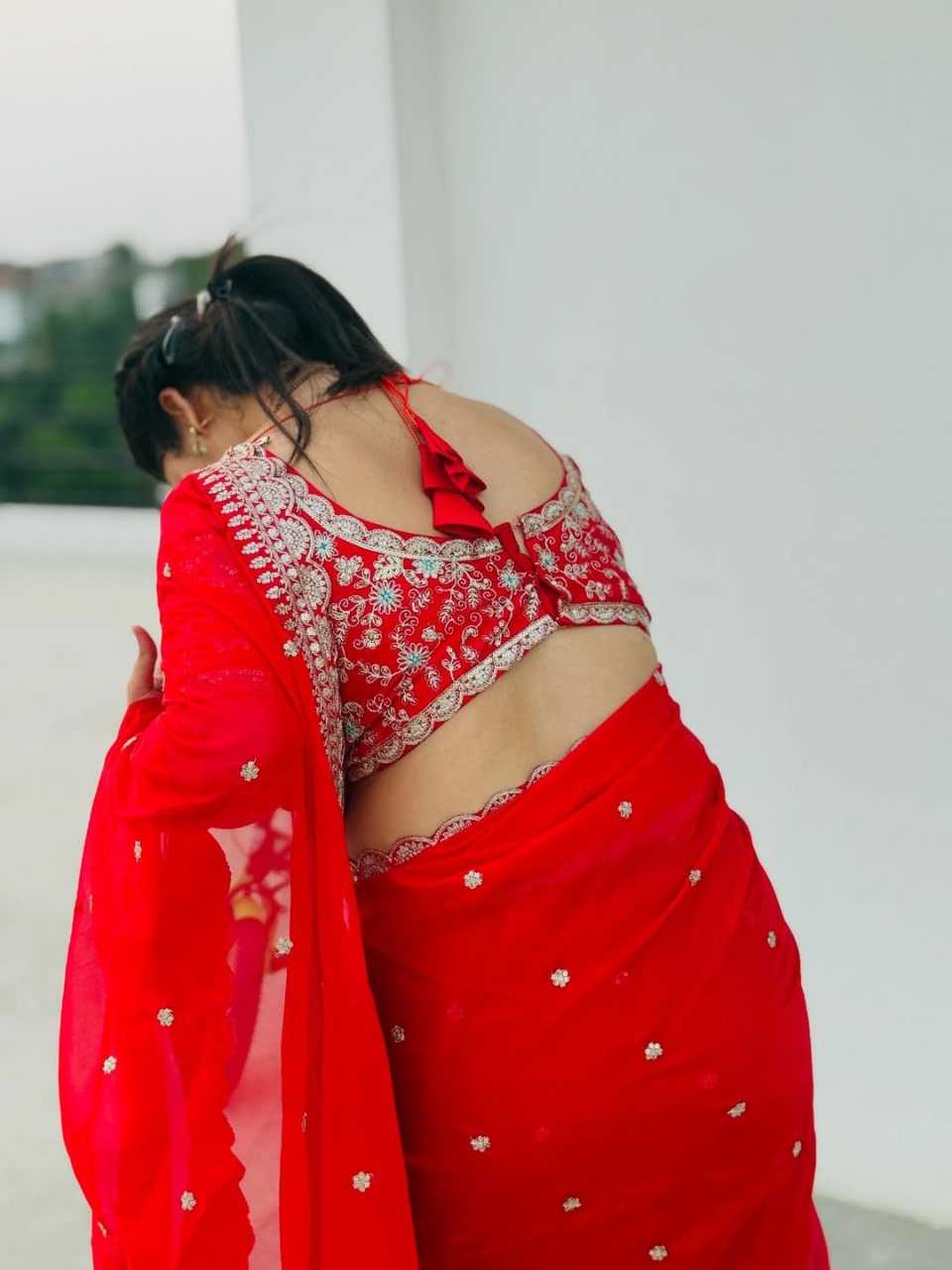 Ynf Georgette KESH624 RUHI RED Sarees Festive Collections Wholesale Georgette Sarees Red Sarees Karwa Chauth Sarees Manufacturer- Kapda Export