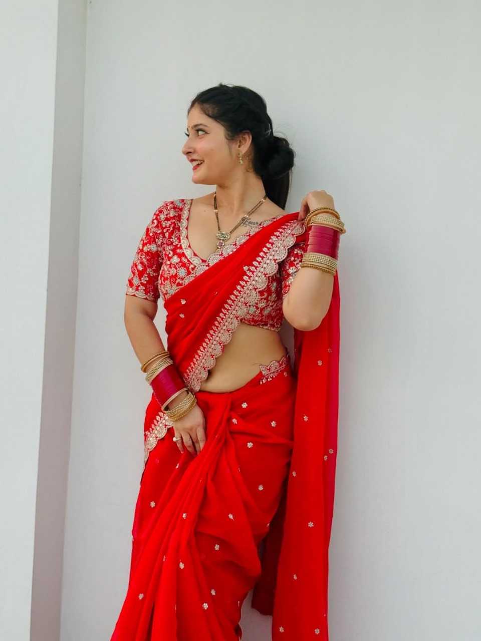 Ynf Georgette KESH624 RUHI RED Sarees Festive Collections Wholesale Georgette Sarees Red Sarees Karwa Chauth Sarees Manufacturer- Kapda Export