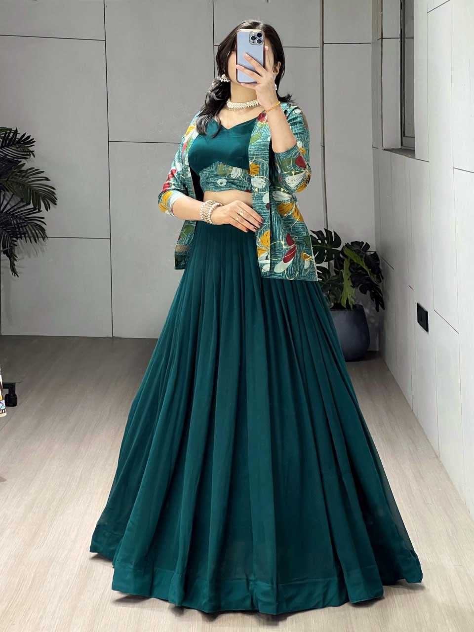 Ynf Georgette RIN119 8231 Lehengas Wholesale Simple Lehenga Lehenga For Engagement Jacket Style Lehenga Manufacturer- Kapda Export