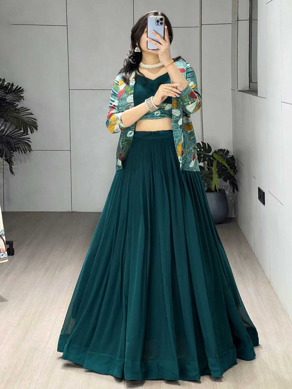 Ynf Georgette RIN119 8231 Lehengas Wholesale Simple Lehenga Lehenga For Engagement Jacket Style Lehenga Manufacturer- Kapda Export