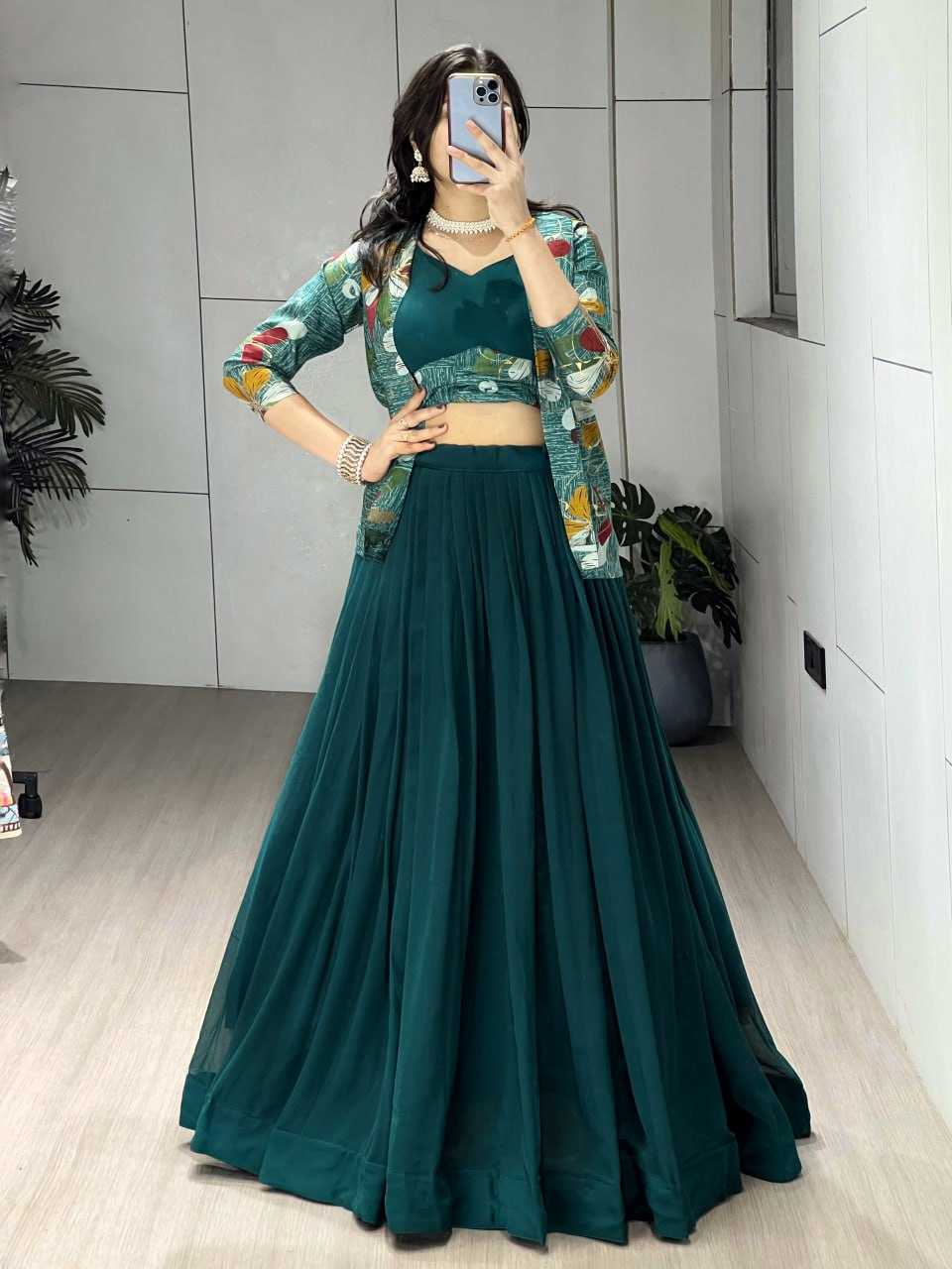 Ynf Georgette RIN119 8231 Lehengas Wholesale Simple Lehenga Lehenga For Engagement Jacket Style Lehenga Manufacturer- Kapda Export