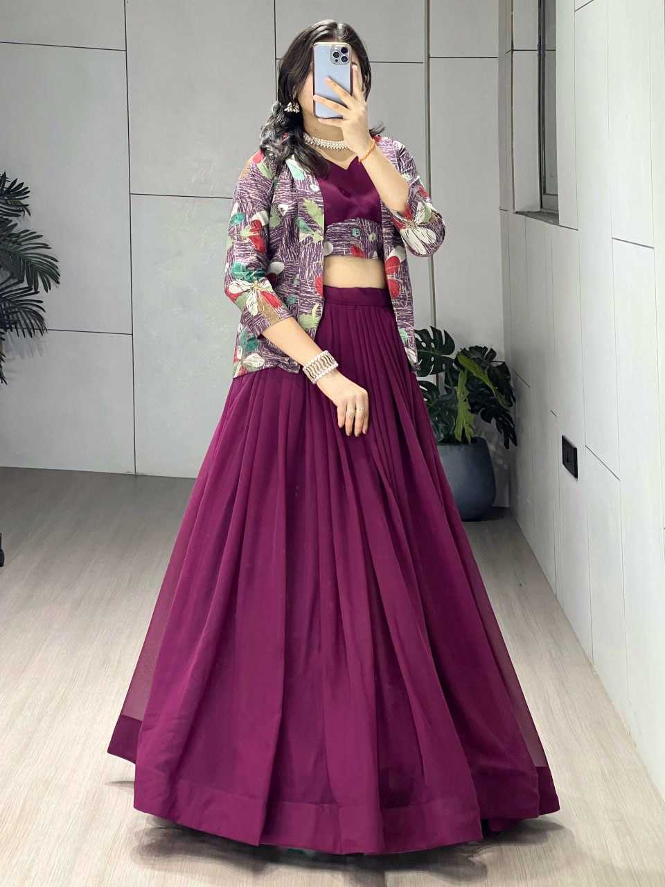 Ynf Georgette RIN119 8231 Lehengas Wholesale Simple Lehenga Lehenga For Engagement Jacket Style Lehenga Manufacturer- Kapda Export