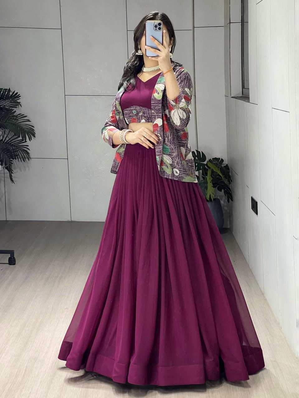Ynf Georgette RIN119 8231 Lehengas Wholesale Simple Lehenga Lehenga For Engagement Jacket Style Lehenga Manufacturer- Kapda Export