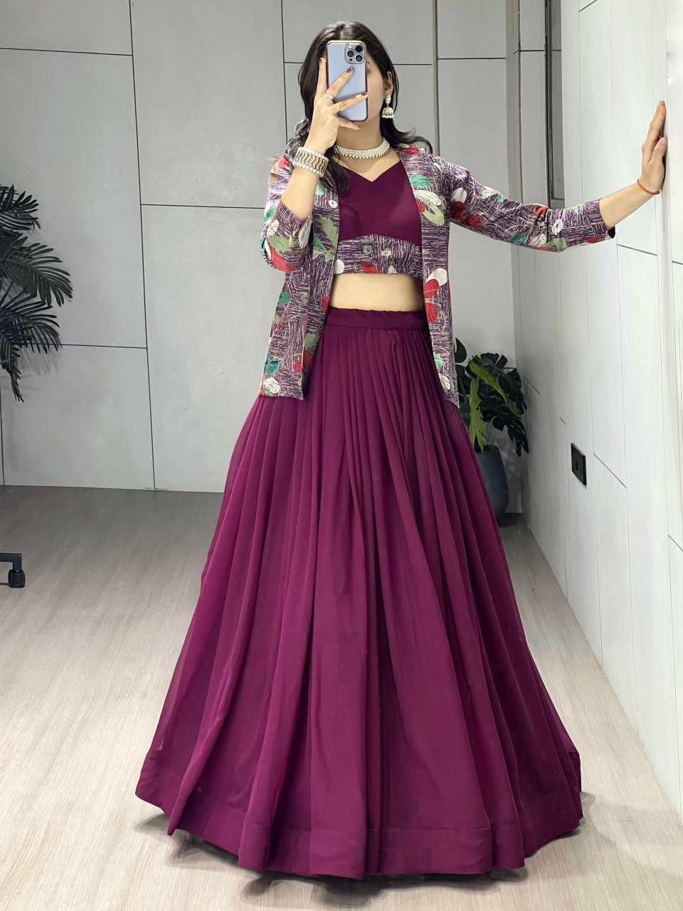 Ynf Georgette RIN119 8231 Lehengas Wholesale Simple Lehenga Lehenga For Engagement Jacket Style Lehenga Manufacturer- Kapda Export