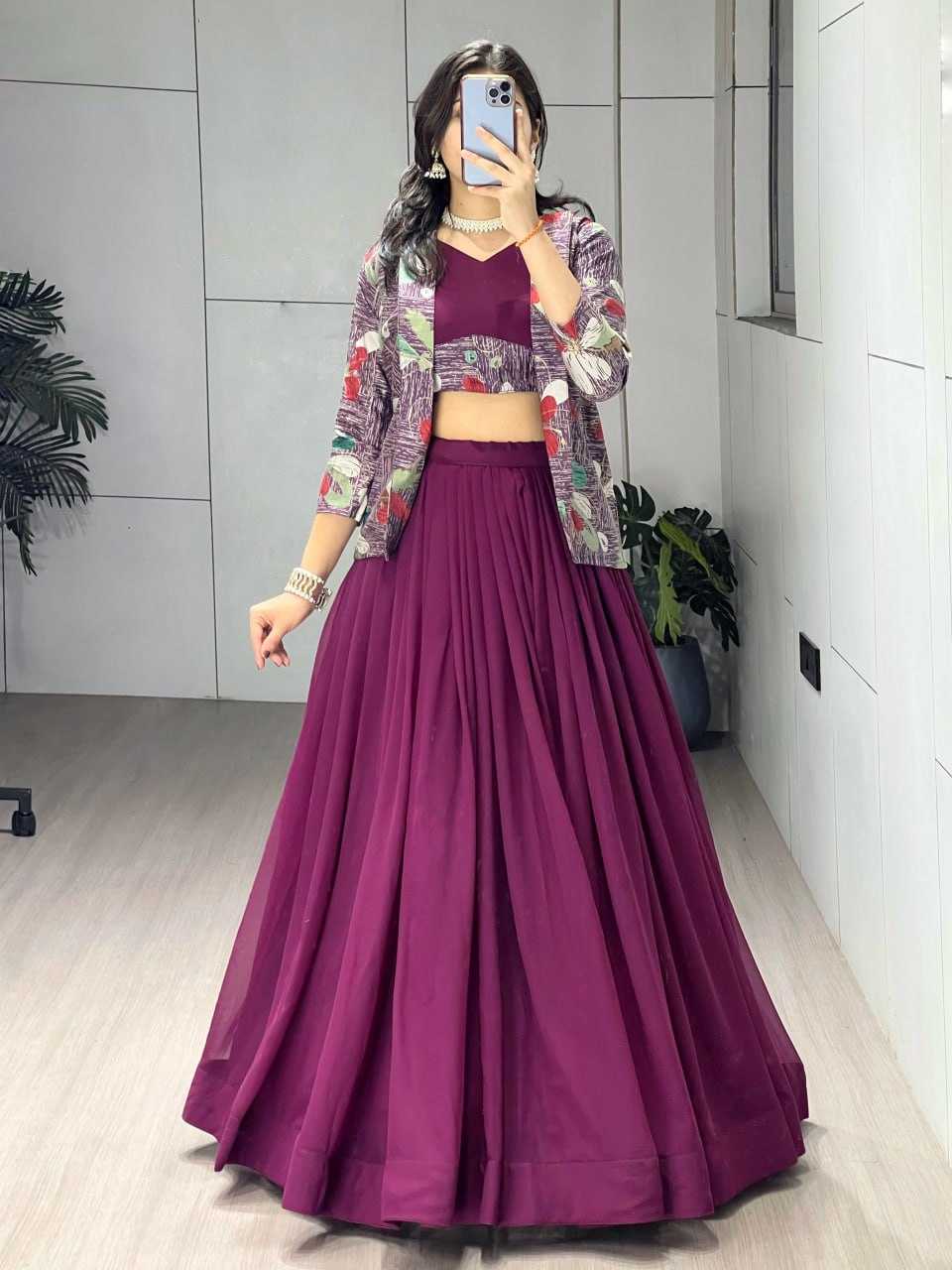 Ynf Georgette RIN119 8231 Lehengas Wholesale Simple Lehenga Lehenga For Engagement Jacket Style Lehenga Manufacturer- Kapda Export