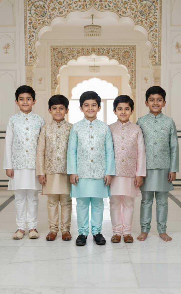 Ynf Jacquard KESH650 SAVI Kids Wear Festive Collections Wholesale Boys Kurta Pyjama Kids Festive Wear Baby Boy Kurta Set Manufacturer- Kapda Export