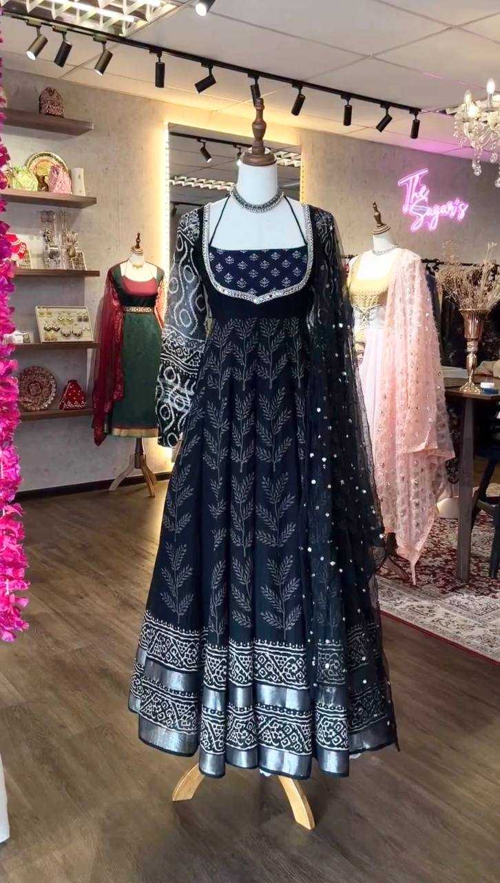 Ynf Muslin Cotton KESH528 2028 Gowns Festive Collections Wholesale Printed Gowns Anarkali Gown Full Sleeve Gowns Manufacturer- Kapda Export