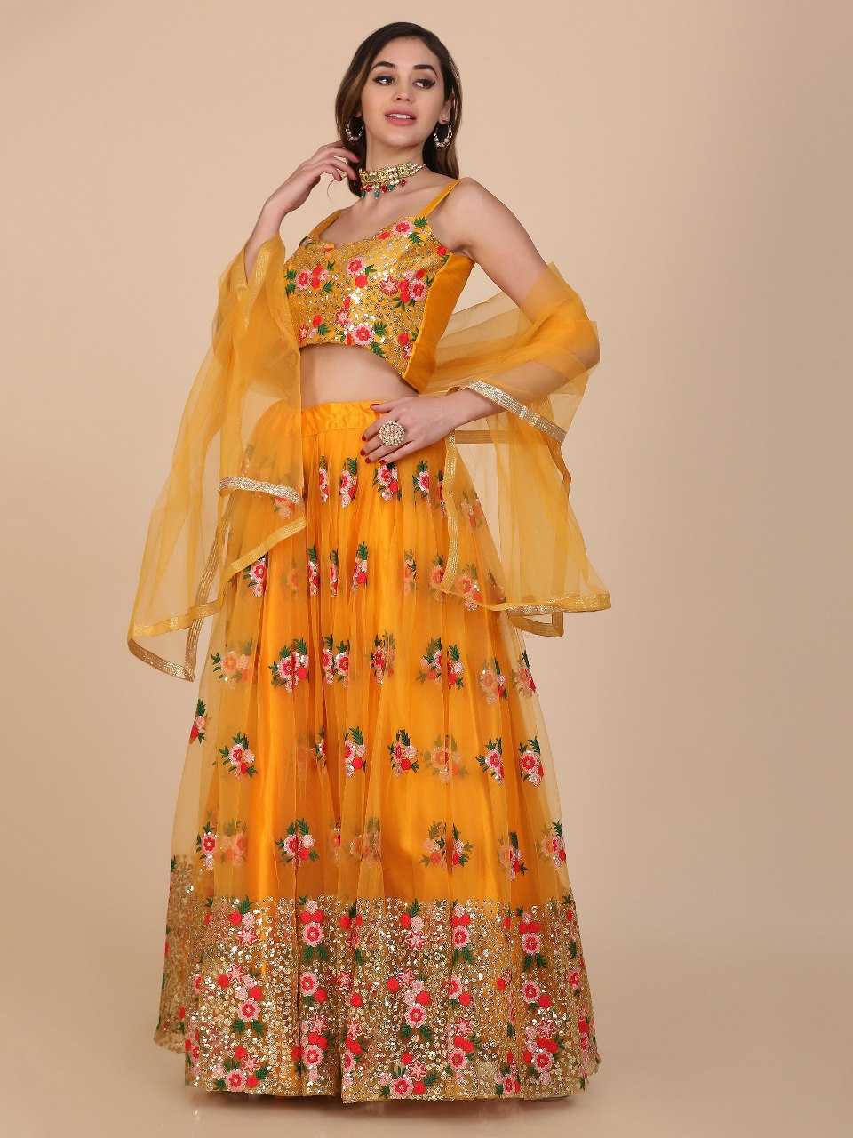 Ynf Net KESH643 10105 Lehengas Wedding Collections Wholesale Embroidered Lehenga Net Lehenga Choli Yellow Lehenga Manufacturer- Kapda Export