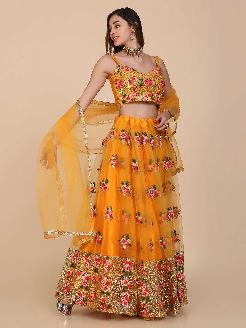 Ynf Net KESH643 10105 Lehengas Wedding Collections Wholesale Embroidered Lehenga Net Lehenga Choli Yellow Lehenga Manufacturer- Kapda Export