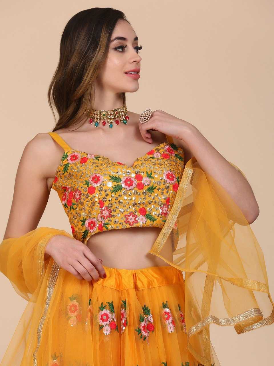 Ynf Net KESH643 10105 Lehengas Wedding Collections Wholesale Embroidered Lehenga Net Lehenga Choli Yellow Lehenga Manufacturer- Kapda Export