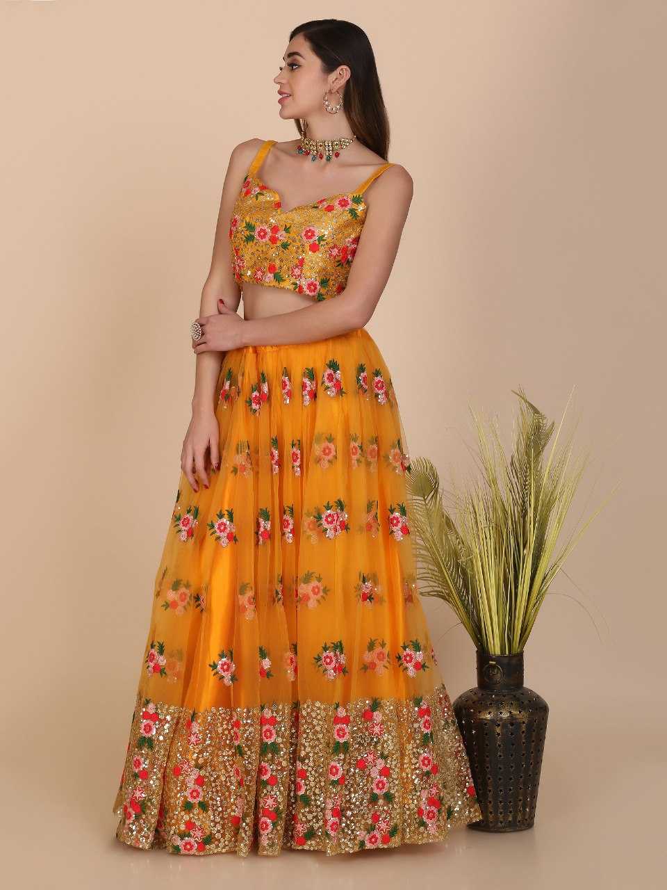 Ynf Net KESH643 10105 Lehengas Wedding Collections Wholesale Embroidered Lehenga Net Lehenga Choli Yellow Lehenga Manufacturer- Kapda Export