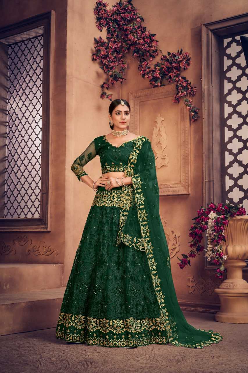 Ynf Net KESH643 1300 Lehengas Wedding Collections Wholesale Embroidered Lehenga Designer Lehenga Choli Green Lehenga Manufacturer- Kapda Export