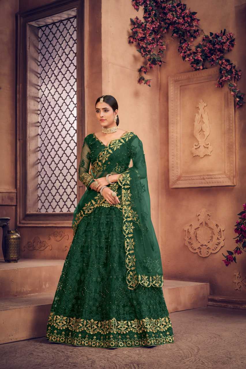 Ynf Net KESH643 1300 Lehengas Wedding Collections Wholesale Embroidered Lehenga Designer Lehenga Choli Green Lehenga Manufacturer- Kapda Export