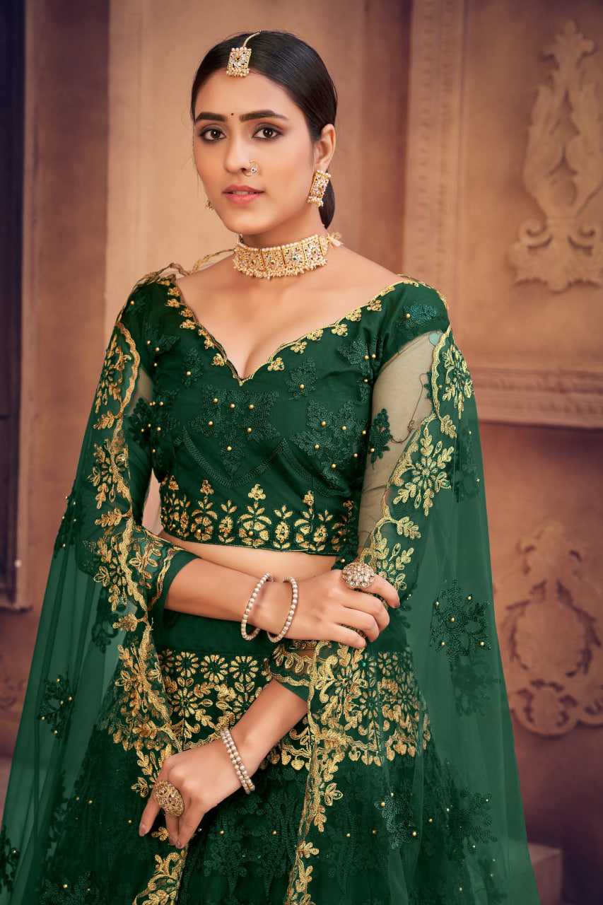 Ynf Net KESH643 1300 Lehengas Wedding Collections Wholesale Embroidered Lehenga Designer Lehenga Choli Green Lehenga Manufacturer- Kapda Export