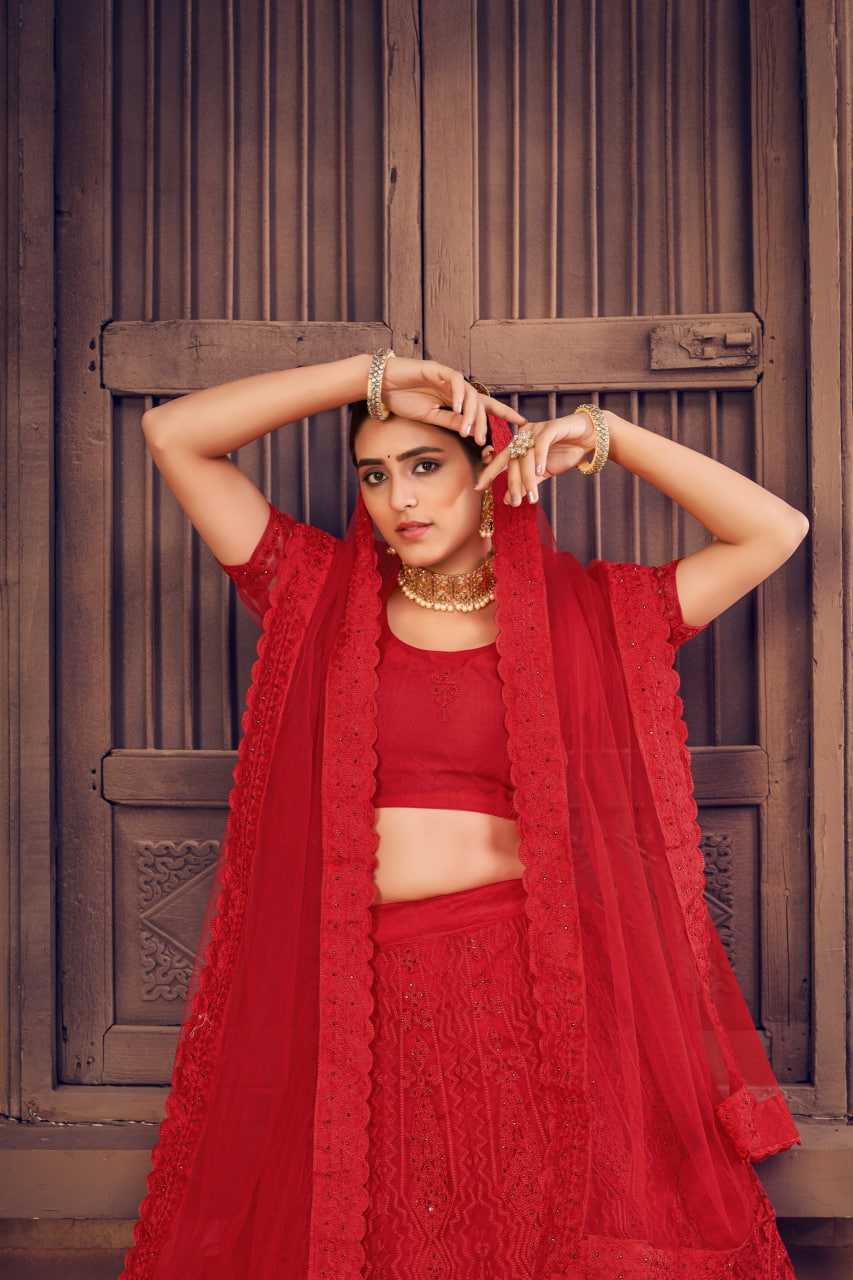 Ynf Net KESH643 1305 Lehengas Wedding Collections Wholesale Embroidered Lehenga Net Lehenga Choli Red Lehenga Manufacturer- Kapda Export
