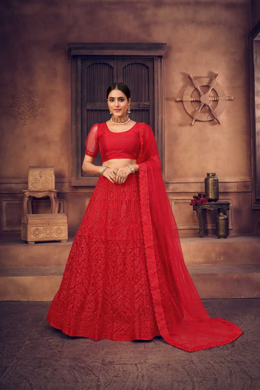 Ynf Net KESH643 1305 Lehengas Wedding Collections Wholesale Embroidered Lehenga Net Lehenga Choli Red Lehenga Manufacturer- Kapda Export
