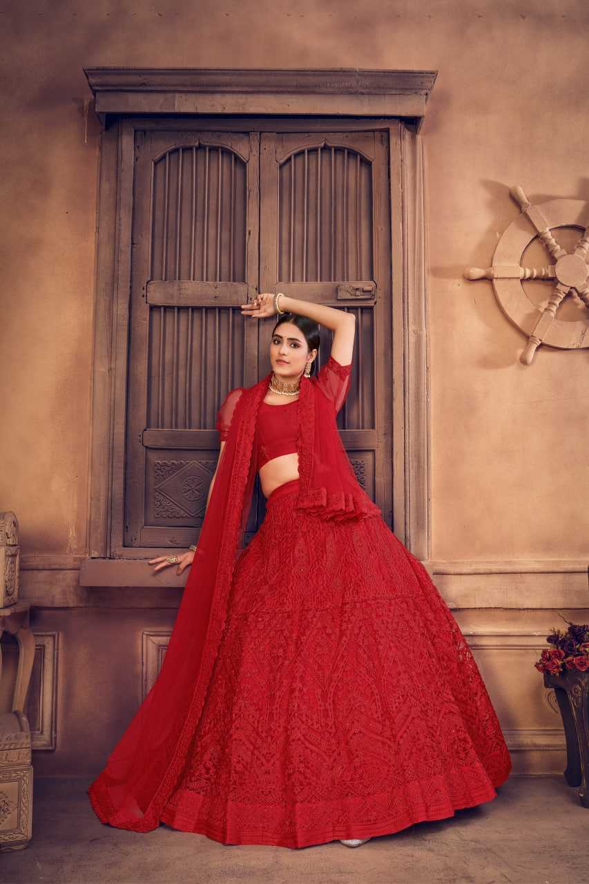 Ynf Net KESH643 1305 Lehengas Wedding Collections Wholesale Embroidered Lehenga Net Lehenga Choli Red Lehenga Manufacturer- Kapda Export
