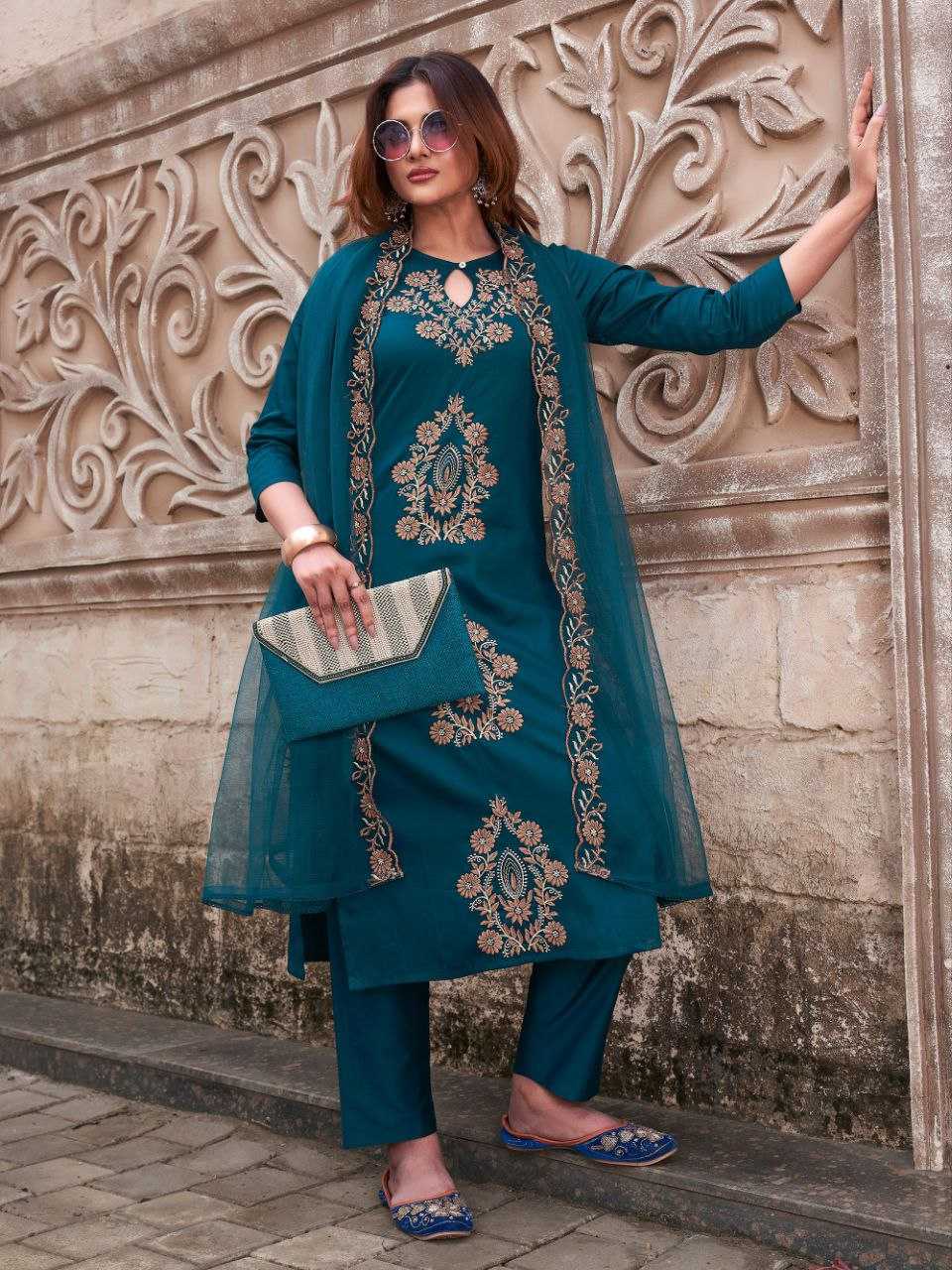 Ynf Pure Viscos Suits & Dresses Wholesale Embroidery Suits Designer Suits Indo-Western Dresses Manufacturer- Kapda Export