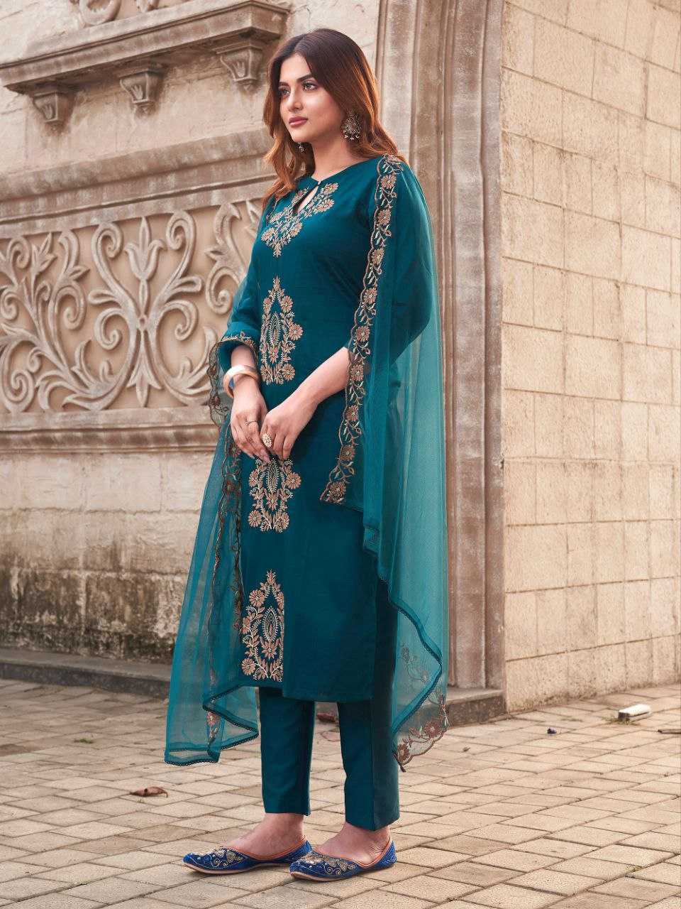 Ynf Pure Viscos Suits & Dresses Wholesale Embroidery Suits Designer Suits Indo-Western Dresses Manufacturer- Kapda Export