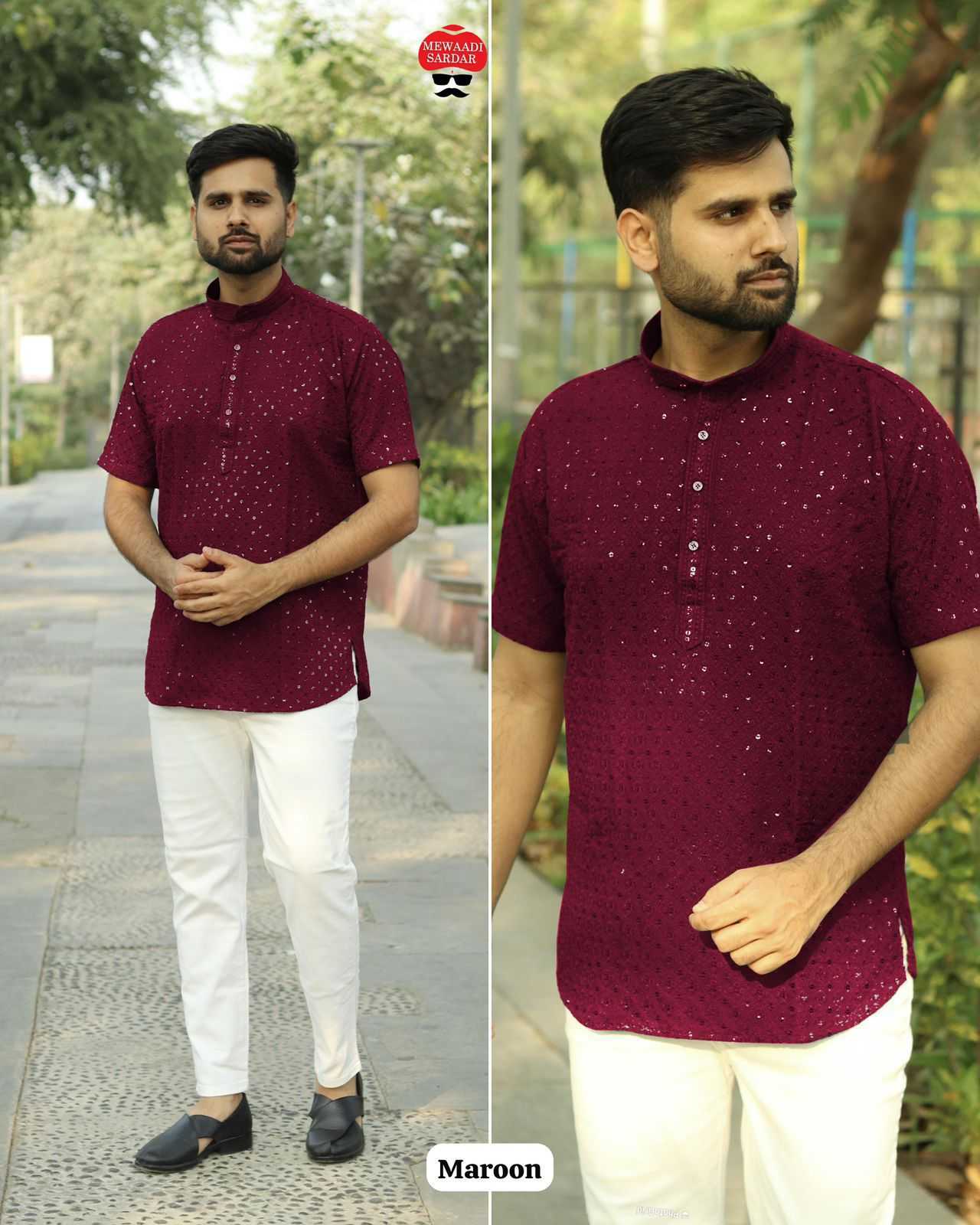 Ynf Rayon KESH481 Chikankari Mens Wear Wholesale Casual Wear Men Cotton Kurta Men Short Kurta Manufacturer- Kapda Export