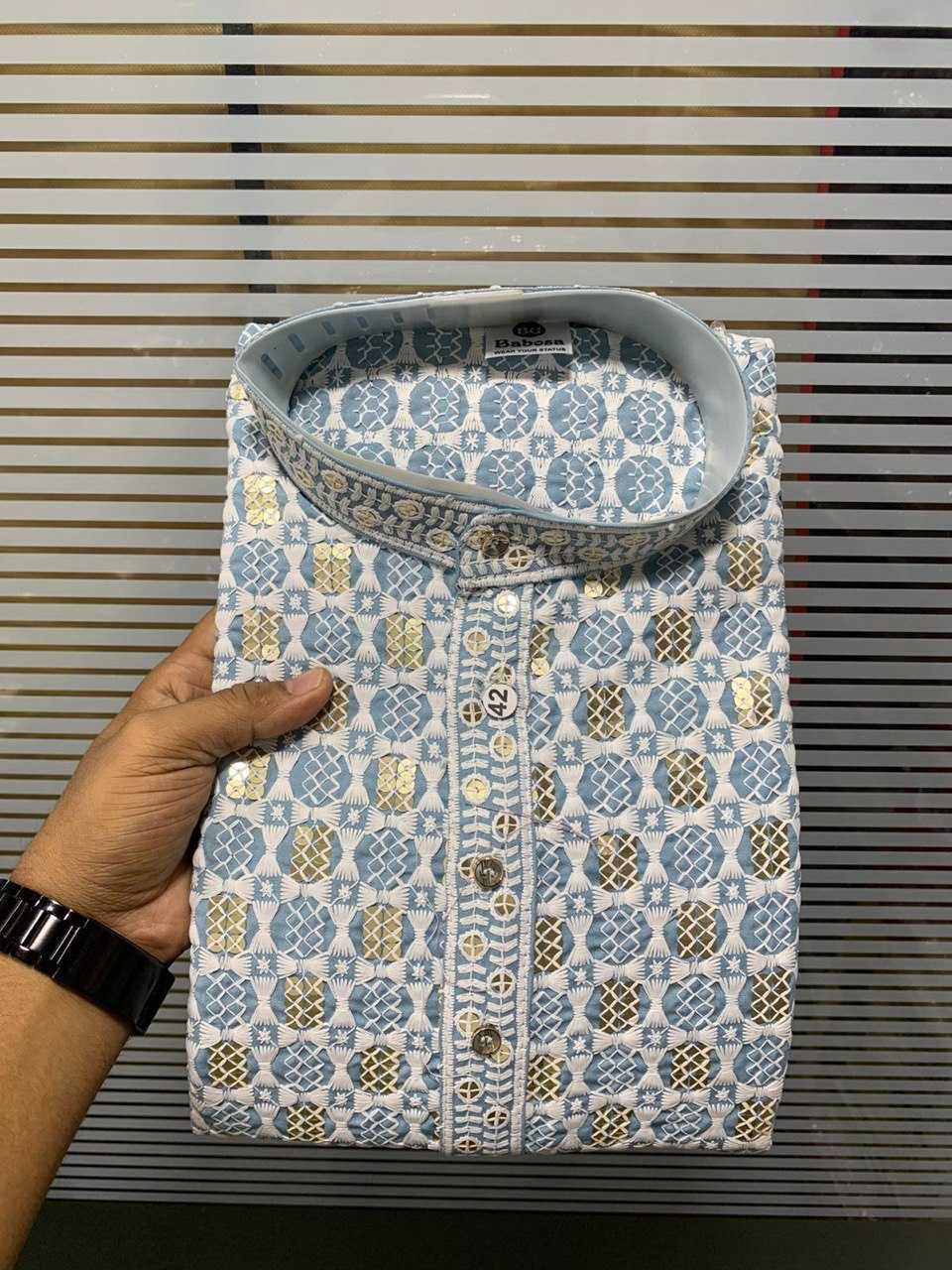 Ynf Reyon Cotton KESH650 Haniya Mens Wear Wholesale Men Wedding kurta Embroidered Kurta Pajama Designer Ethnic Set Manufacturer- Kapda Export