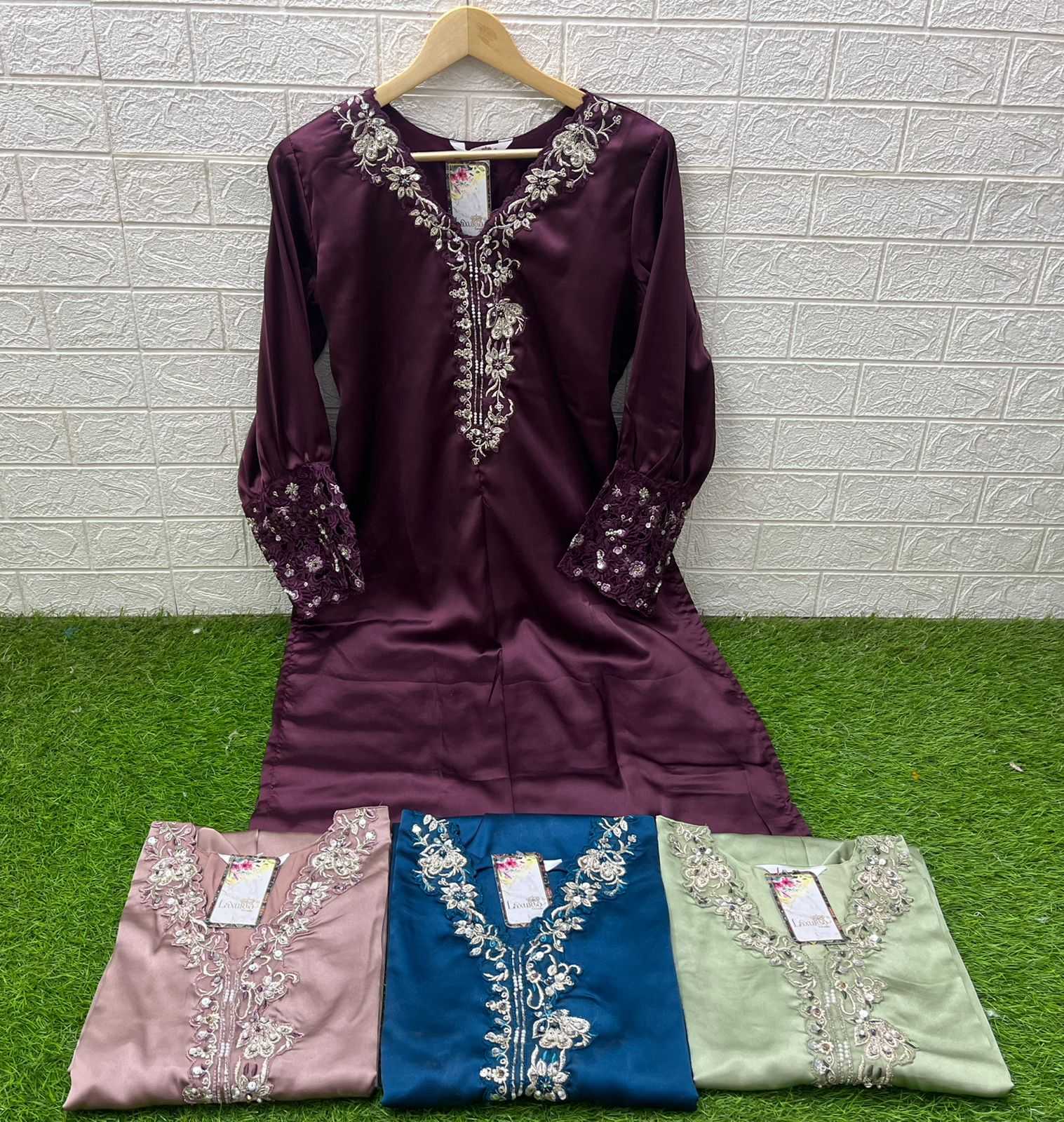 Ynf Satin KESH530 Laxuria 1491 Suits & Dresses Wholesale Embroidered Suits Party Wear Dresses Sleeveless Dresses Manufacturer- Kapda Export