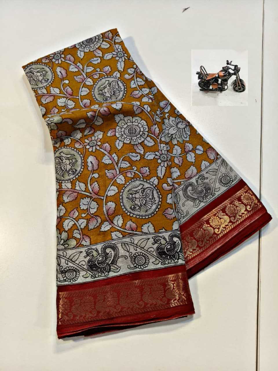 Ynf Silk Cotton KESH573 bhavya Silk Sarees Wholesale Printed Silk Saree Silk Sarees With Contrast Pallu Zari Border Silk Sarees Kalamkari Silk Sarees Manufacturer- Kapda Export