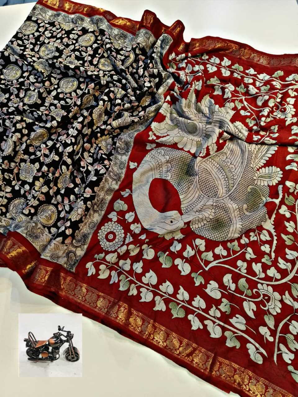 Ynf Silk Cotton KESH573 bhavya Silk Sarees Wholesale Printed Silk Saree Silk Sarees With Contrast Pallu Zari Border Silk Sarees Kalamkari Silk Sarees Manufacturer- Kapda Export