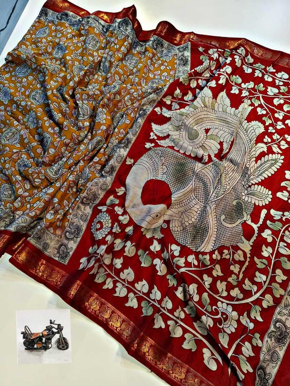 Ynf Silk Cotton KESH573 bhavya Silk Sarees Wholesale Printed Silk Saree Silk Sarees With Contrast Pallu Zari Border Silk Sarees Kalamkari Silk Sarees Manufacturer- Kapda Export