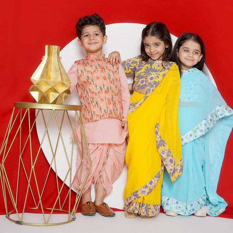 Ynf Soft Dola KESH505 ADITI Kids Wear Wholesale Kids Saree Dress Kids Festive Wear Kids Party Wear Ethnic Manufacturer- Kapda Export