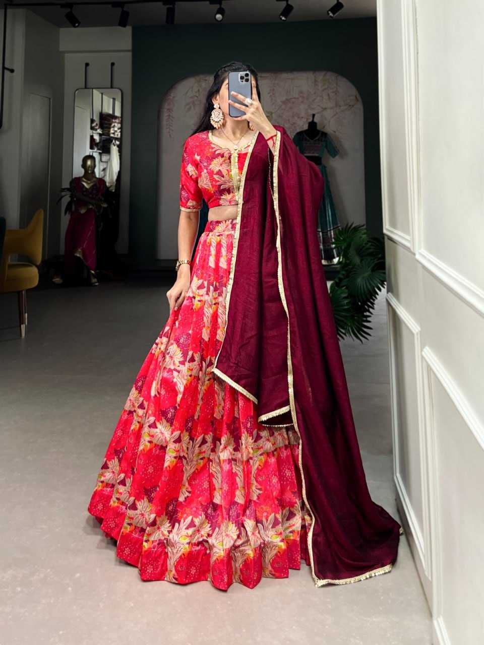 Ynf Tussar Silk KESH668 034 Lehengas Wholesale Fancy Lehenga Printed Lehenga Red Lehenga Manufacturer- Kapda Export