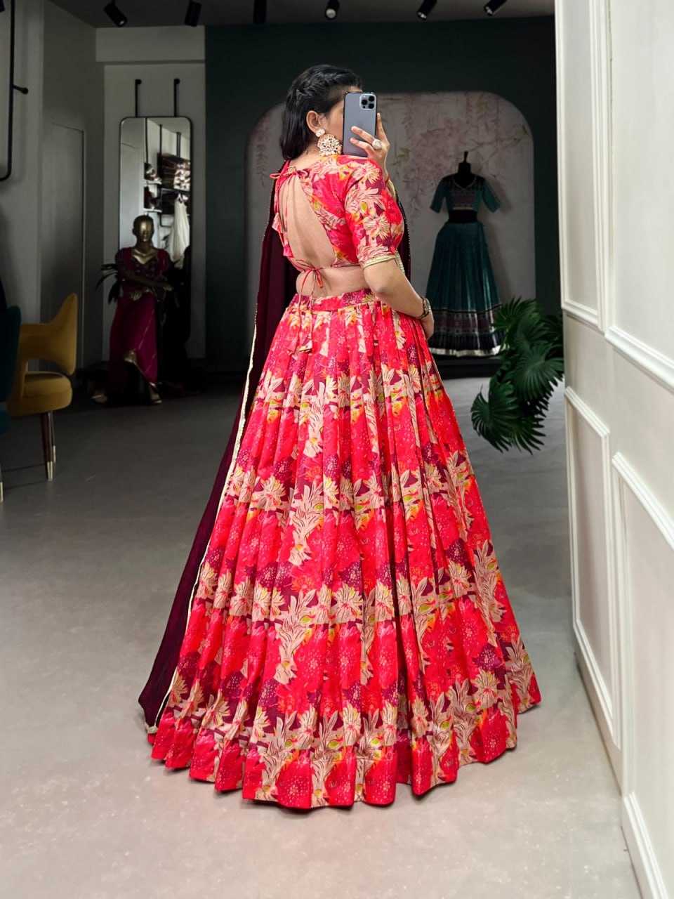 Ynf Tussar Silk KESH668 034 Lehengas Wholesale Fancy Lehenga Printed Lehenga Red Lehenga Manufacturer- Kapda Export