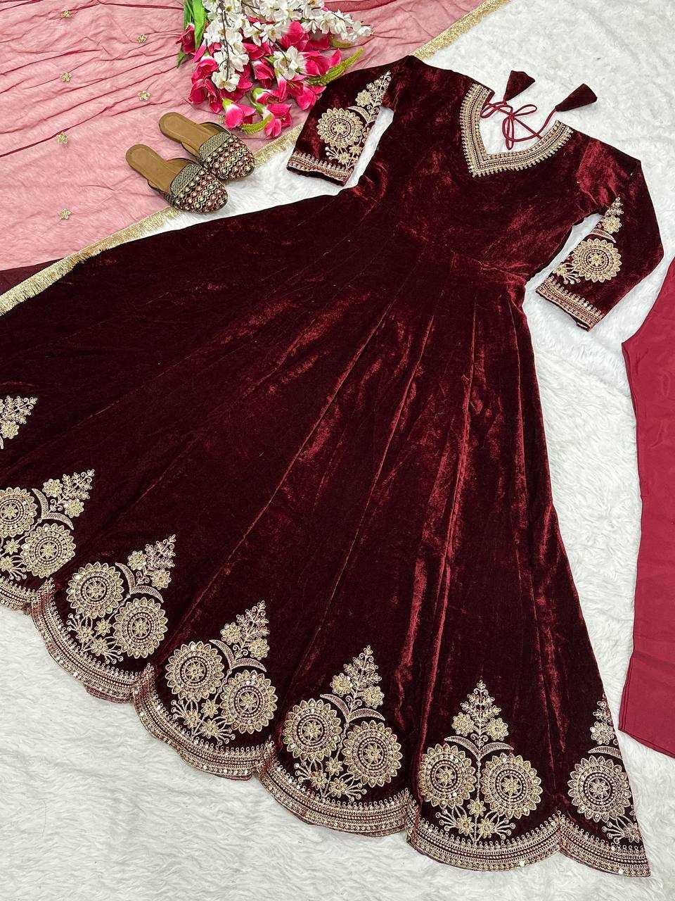 Ynf Velvet KESH528 4010 Gowns Wholesale Fancy Gowns Anarkali Gown Long Gowns Embroidered Gown Full Sleeve Gowns Sequin Gowns Manufacturer- Kapda Export