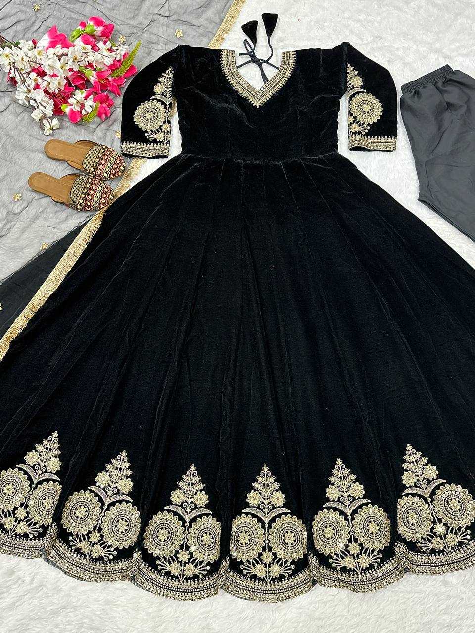 Ynf Velvet KESH528 4010 Gowns Wholesale Fancy Gowns Anarkali Gown Long Gowns Embroidered Gown Full Sleeve Gowns Sequin Gowns Manufacturer- Kapda Export