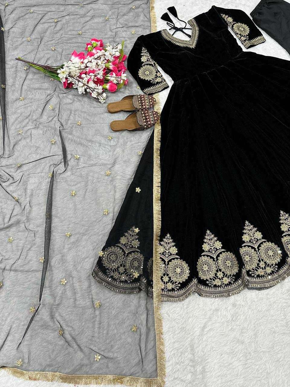 Ynf Velvet KESH528 4010 Gowns Wholesale Fancy Gowns Anarkali Gown Long Gowns Embroidered Gown Full Sleeve Gowns Sequin Gowns Manufacturer- Kapda Export