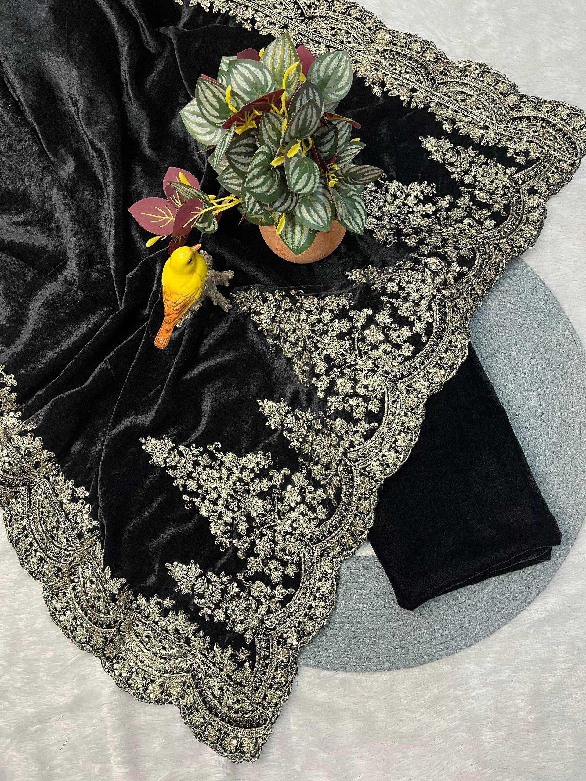 Ynf Velvet KESH621 6043 Sarees Wholesale Party Wear Sarees Fancy Sarees Ladies Sarees Embroidered Sarees Zari Border Sarees Manufacturer- Kapda Export