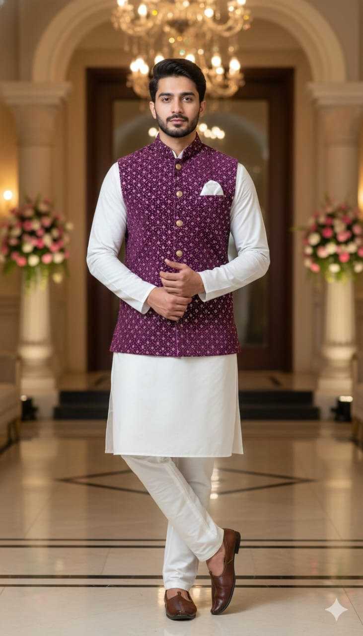 Ynf Velvet KESH650 Velvet Vol 3 Mens Wear Wholesale Mens Kurta Pyjama Embroidered Kurta Pajama Mens Ethnic Jackets Manufacturer- Kapda Export