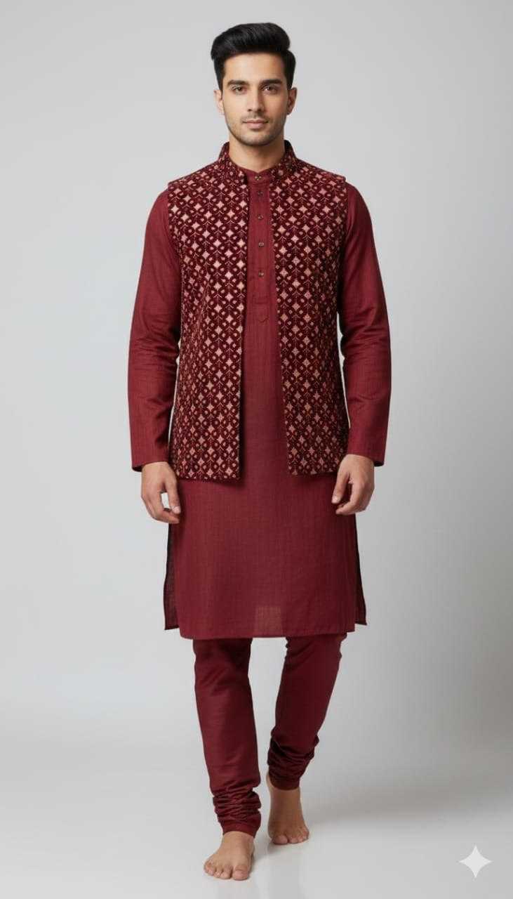 Ynf Velvet KESH650 Velvet Vol 3 Mens Wear Wholesale Mens Kurta Pyjama Embroidered Kurta Pajama Mens Ethnic Jackets Manufacturer- Kapda Export