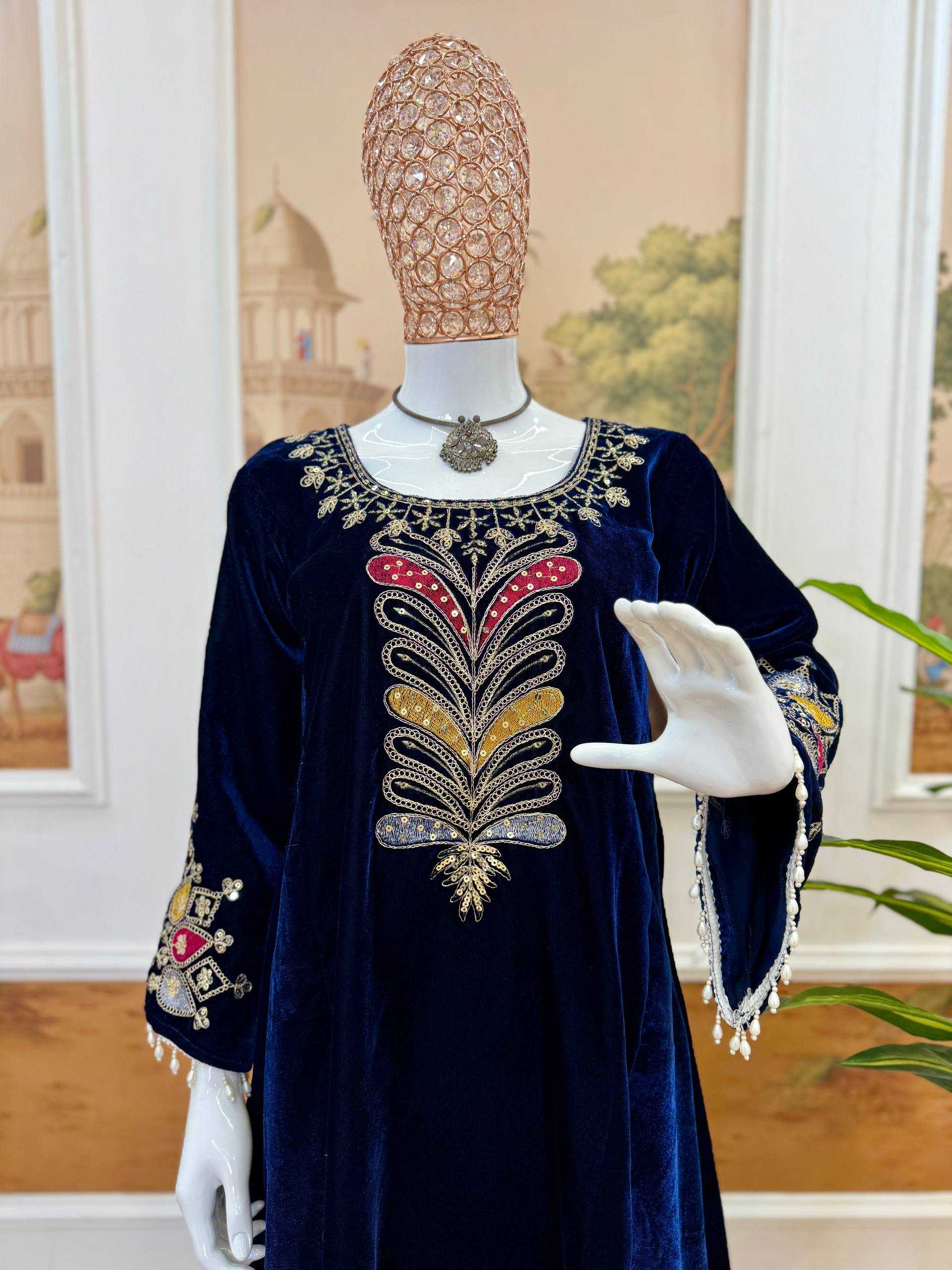 Ynf Velvet RIN215 1149 Kurti Wholesale Fancy Kurti Embroidered Kurtis Full Sleeve Kurti Manufacturer- Kapda Export