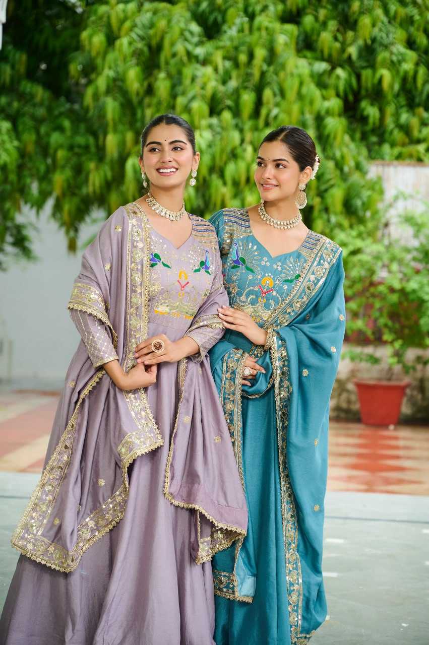 Ynf Vichitra Silk KESH491 9299 Gowns Wholesale Party Wear Gowns Full Sleeve Gowns Sequin Gowns Manufacturer- Kapda Export