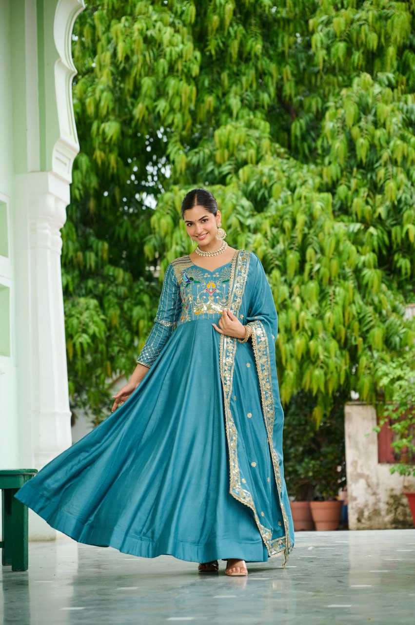 Ynf Vichitra Silk KESH491 9299 Gowns Wholesale Party Wear Gowns Full Sleeve Gowns Sequin Gowns Manufacturer- Kapda Export