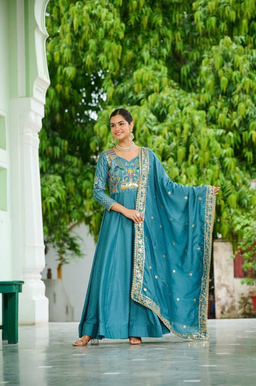 Ynf Vichitra Silk KESH491 9299 Gowns Wholesale Party Wear Gowns Full Sleeve Gowns Sequin Gowns Manufacturer- Kapda Export