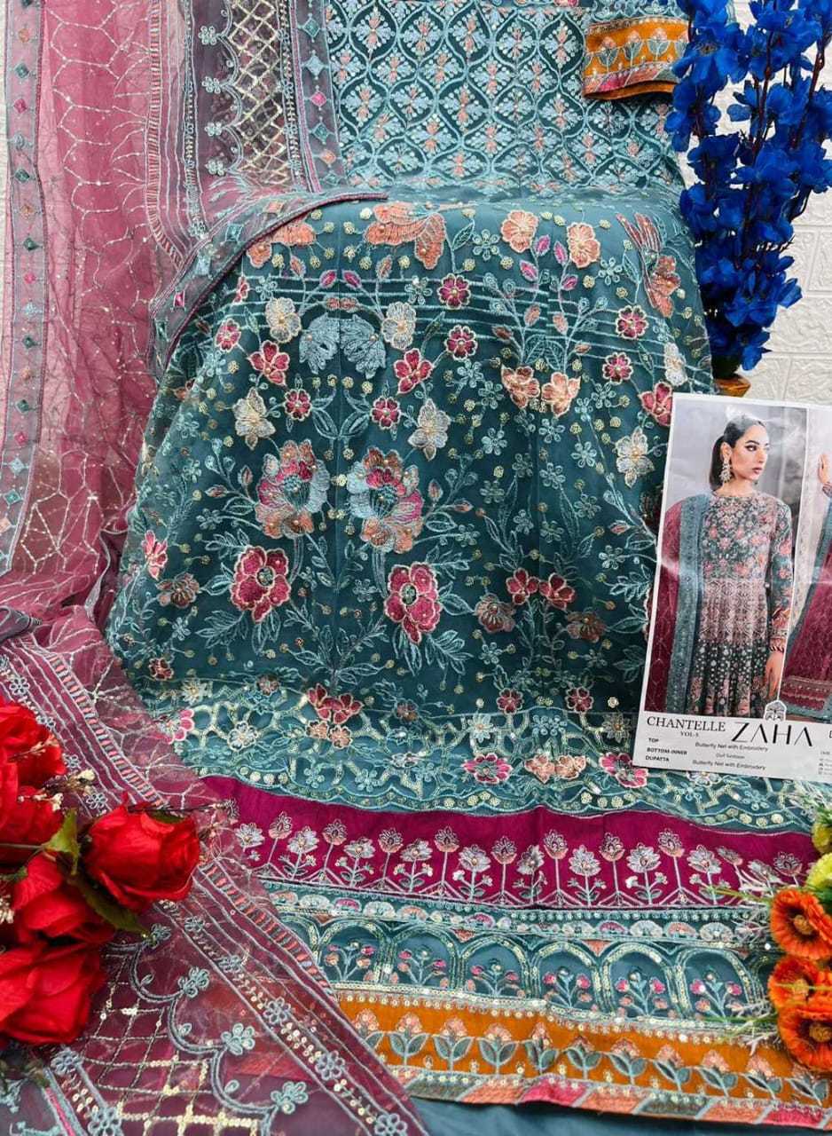 Ynf Butterfly Net KESH677 ZAHA CHANTELLE-VOL-5 10293-E-F Gowns Islamic Clothing Festive Collections Wholesale Pakistani Suits Net Gowns Eid Collections Manufacturer- Kapda Export