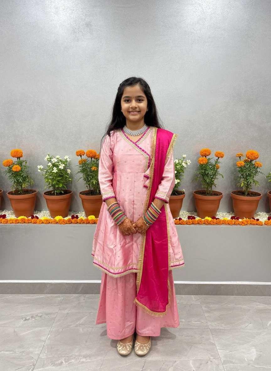 Ynf Chanderi Cotton KESH642 069 Kids Wear Wholesale Girls Kurti Kids Traditional Outfits Kids Festive Wear Manufacturer- Kapda Export