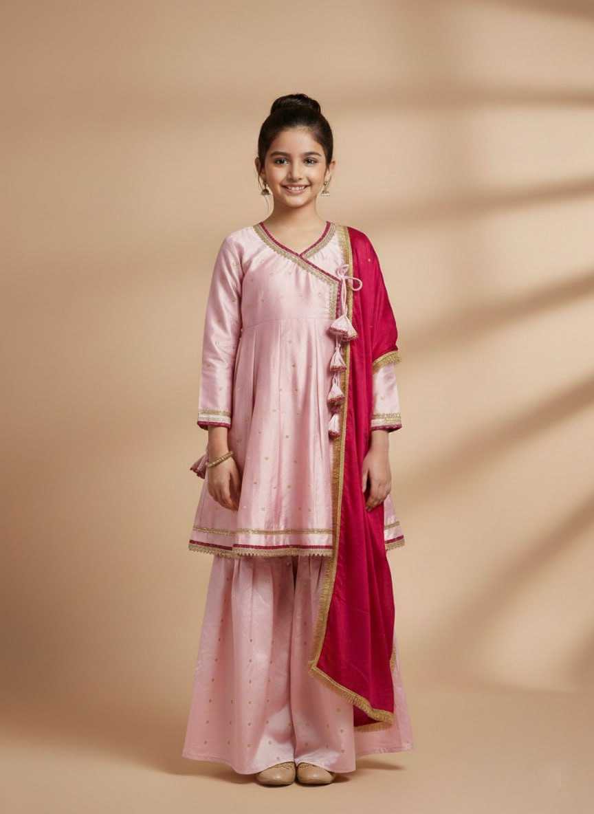 Ynf Chanderi Cotton KESH642 069 Kids Wear Wholesale Girls Kurti Kids Traditional Outfits Kids Festive Wear Manufacturer- Kapda Export