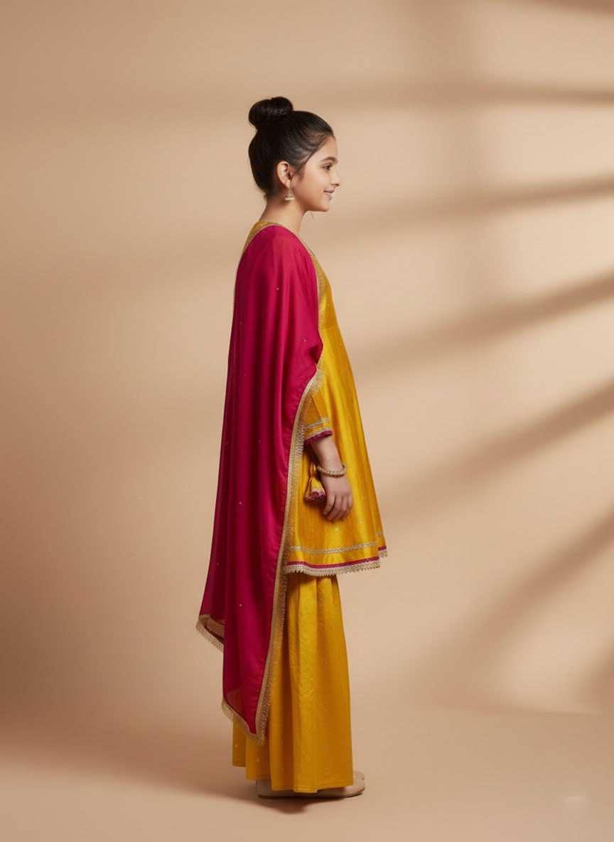 Ynf Chanderi Cotton KESH642 069 Kids Wear Wholesale Girls Kurti Kids Traditional Outfits Kids Festive Wear Manufacturer- Kapda Export